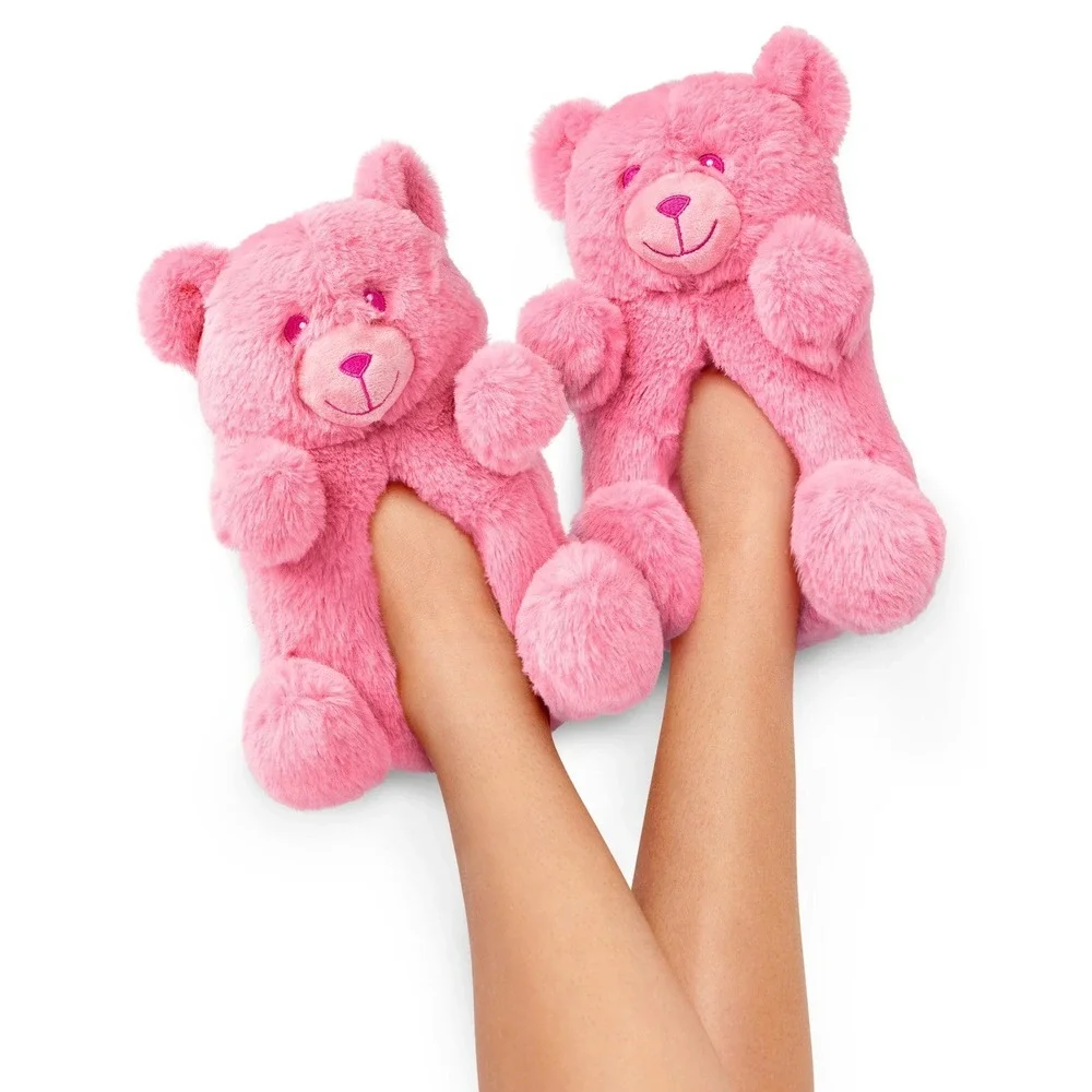 The Children's Place Girls Toddler‎ 8/9 Pink Faux Fur Teddy Bear Slippers NEW